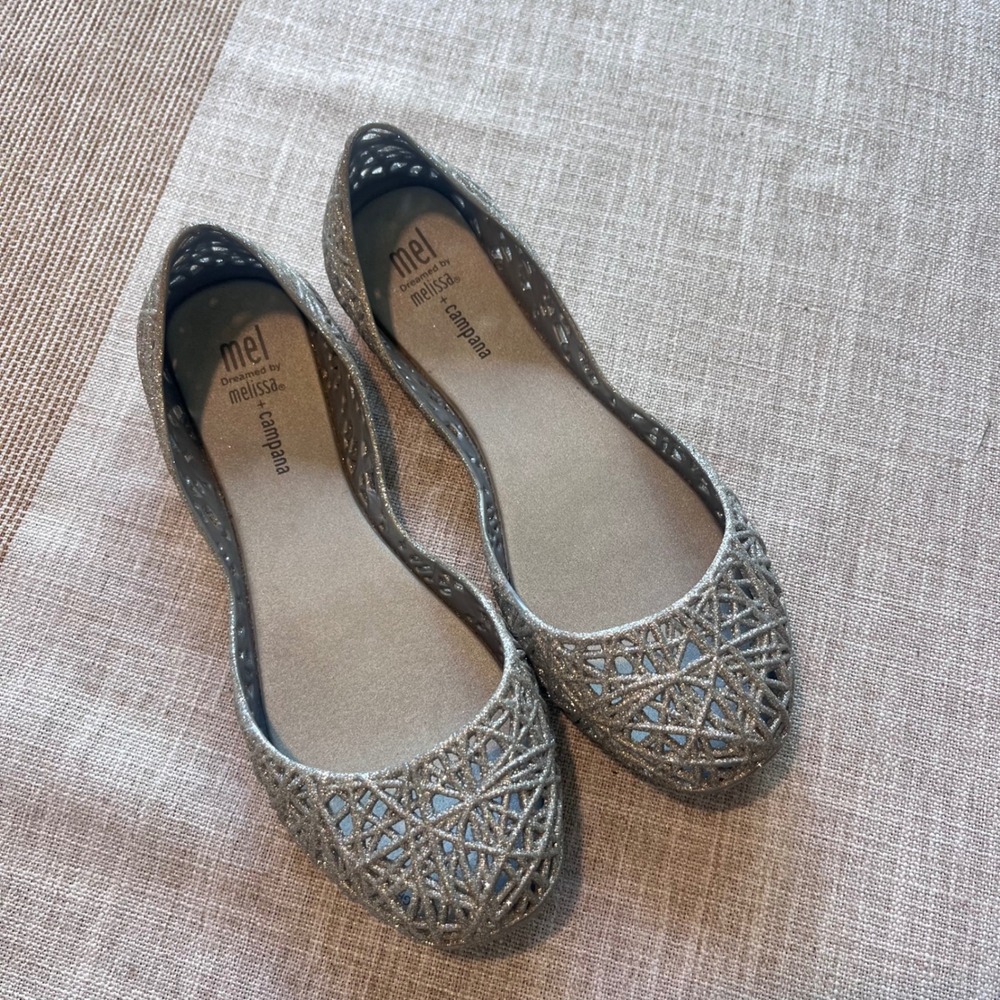 Mel by Melissa Campana Zig Zag Silver Glitter Jelly Ballet Flats Kids Size 3